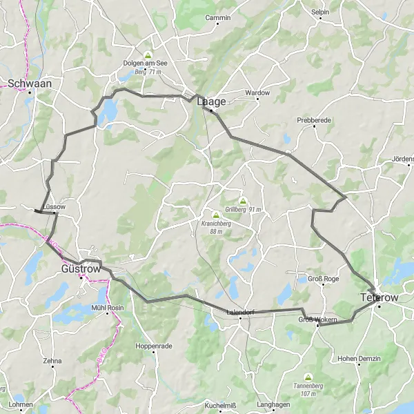 Map miniature of "Countryside Delights Loop" cycling inspiration in Mecklenburg-Vorpommern, Germany. Generated by Tarmacs.app cycling route planner