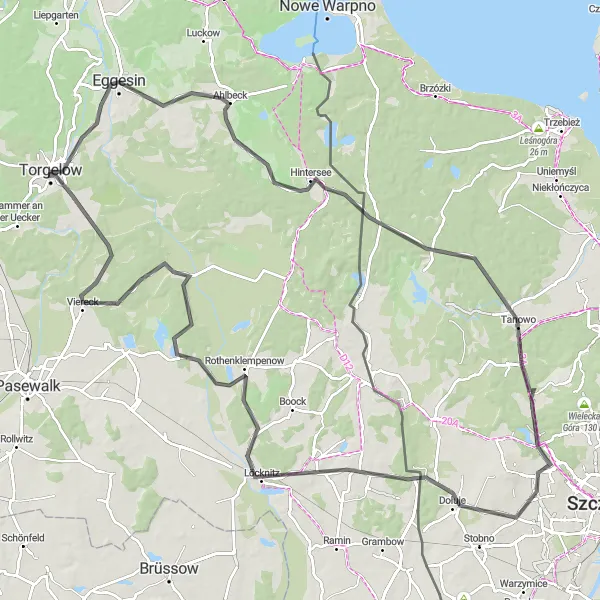 Map miniature of "Torgelow to Ahlbeck and Rothenklempenow" cycling inspiration in Mecklenburg-Vorpommern, Germany. Generated by Tarmacs.app cycling route planner