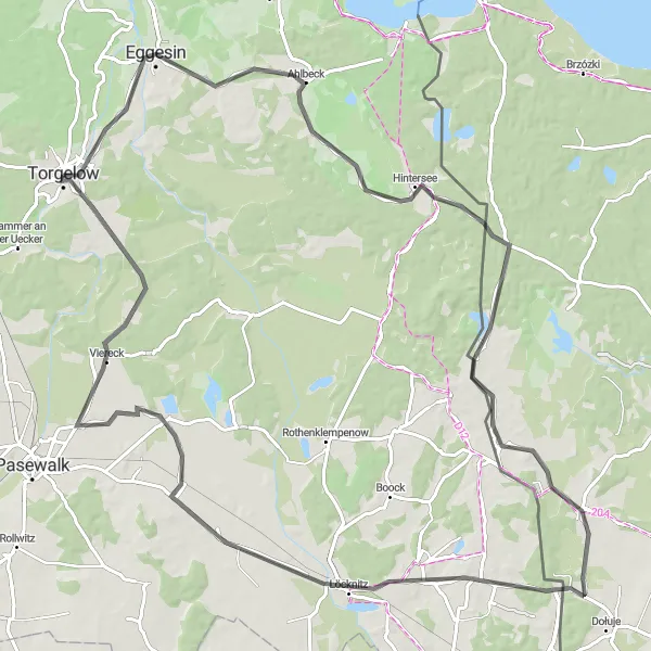 Map miniature of "Road Cycling Route from Torgelow" cycling inspiration in Mecklenburg-Vorpommern, Germany. Generated by Tarmacs.app cycling route planner