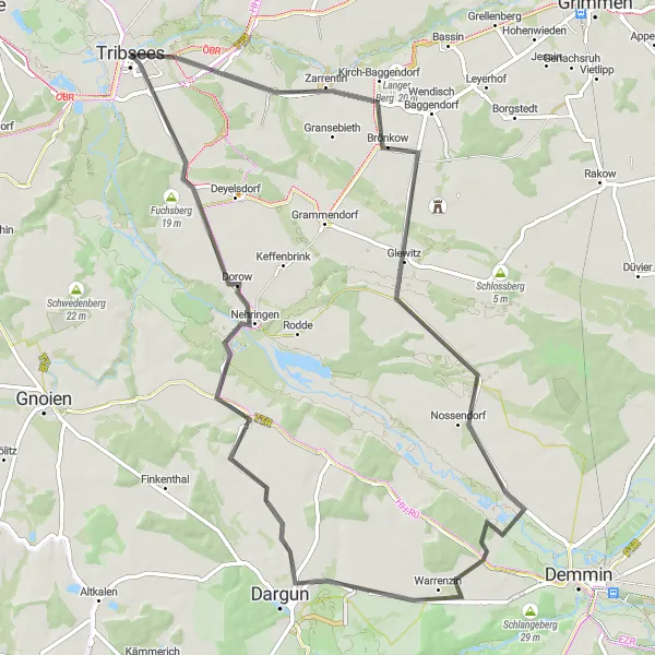 Karten-Miniaturansicht der Radinspiration "Abenteuerliche Fahrt nach Nahrendorf" in Mecklenburg-Vorpommern, Germany. Erstellt vom Tarmacs.app-Routenplaner für Radtouren