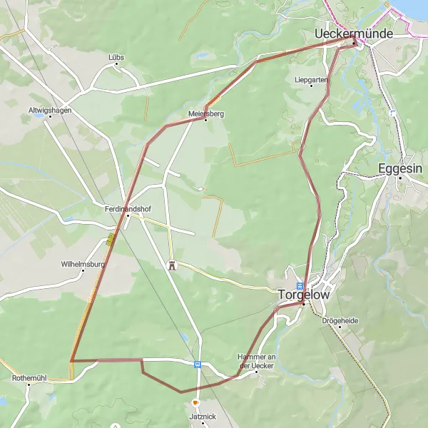 Map miniature of "Ueckermünde Apothekerberg Loop" cycling inspiration in Mecklenburg-Vorpommern, Germany. Generated by Tarmacs.app cycling route planner