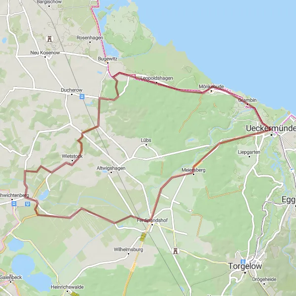 Map miniature of "Coastal Charm and Countryside Serenity" cycling inspiration in Mecklenburg-Vorpommern, Germany. Generated by Tarmacs.app cycling route planner