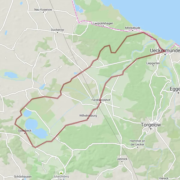 Map miniature of "The Gravel Adventure" cycling inspiration in Mecklenburg-Vorpommern, Germany. Generated by Tarmacs.app cycling route planner