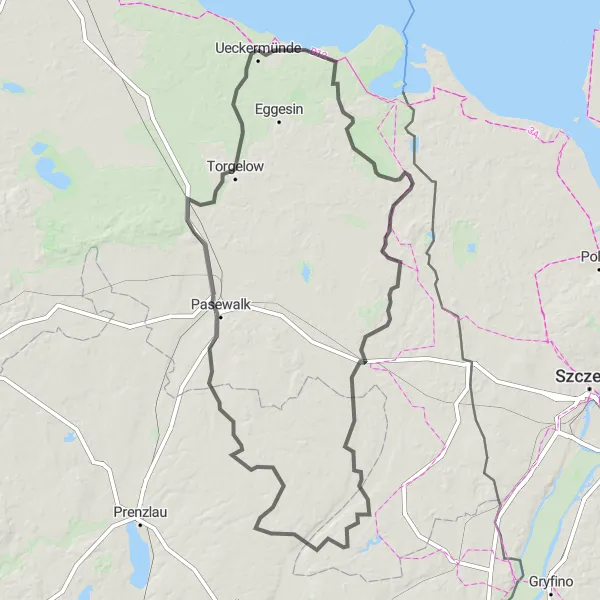 Map miniature of "The Adventurous Challenge" cycling inspiration in Mecklenburg-Vorpommern, Germany. Generated by Tarmacs.app cycling route planner