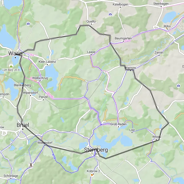 Karten-Miniaturansicht der Radinspiration "Ruhige Straßen um Warin herum" in Mecklenburg-Vorpommern, Germany. Erstellt vom Tarmacs.app-Routenplaner für Radtouren