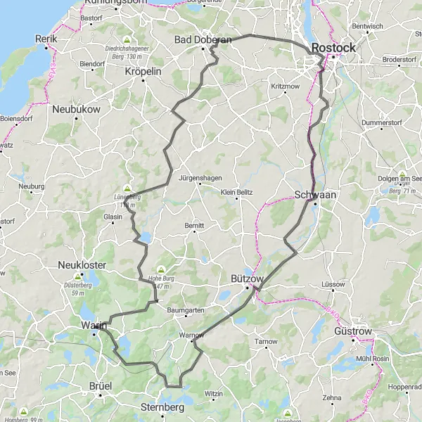 Karten-Miniaturansicht der Radinspiration "Große Rundfahrt durch Mecklenburg-Vorpommern" in Mecklenburg-Vorpommern, Germany. Erstellt vom Tarmacs.app-Routenplaner für Radtouren