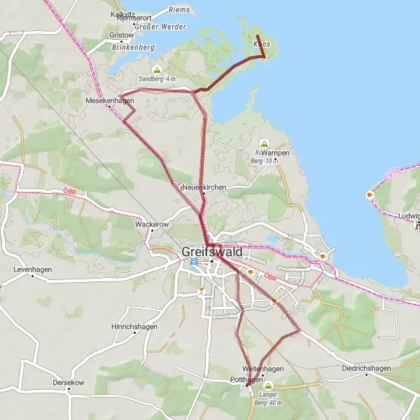 Map miniature of "Weitenhagen Gravel Adventure" cycling inspiration in Mecklenburg-Vorpommern, Germany. Generated by Tarmacs.app cycling route planner