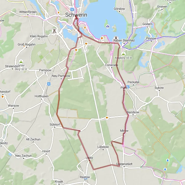 Map miniature of "Schwerin and the Stunning Sights" cycling inspiration in Mecklenburg-Vorpommern, Germany. Generated by Tarmacs.app cycling route planner