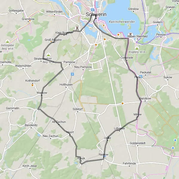 Map miniature of "Mirow Loop" cycling inspiration in Mecklenburg-Vorpommern, Germany. Generated by Tarmacs.app cycling route planner