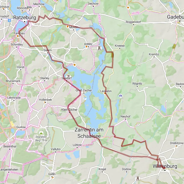 Map miniature of "Zarrentin Loop" cycling inspiration in Mecklenburg-Vorpommern, Germany. Generated by Tarmacs.app cycling route planner