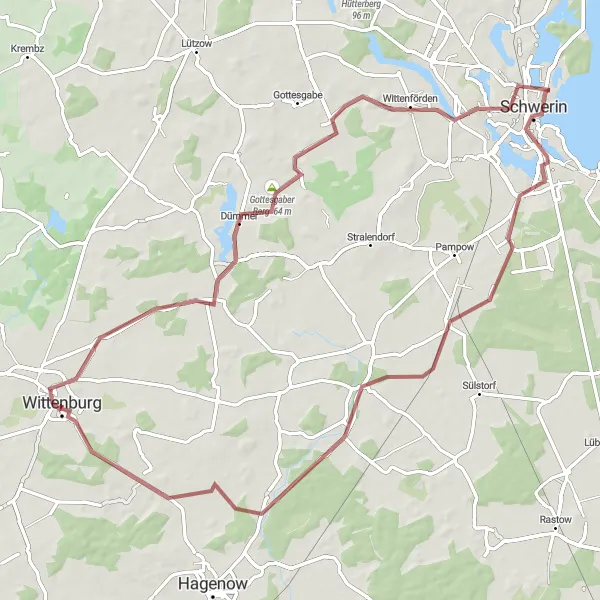 Map miniature of "Schwerin Discovery" cycling inspiration in Mecklenburg-Vorpommern, Germany. Generated by Tarmacs.app cycling route planner