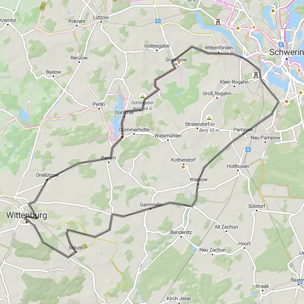 Map miniature of "Wittenburg Countryside" cycling inspiration in Mecklenburg-Vorpommern, Germany. Generated by Tarmacs.app cycling route planner