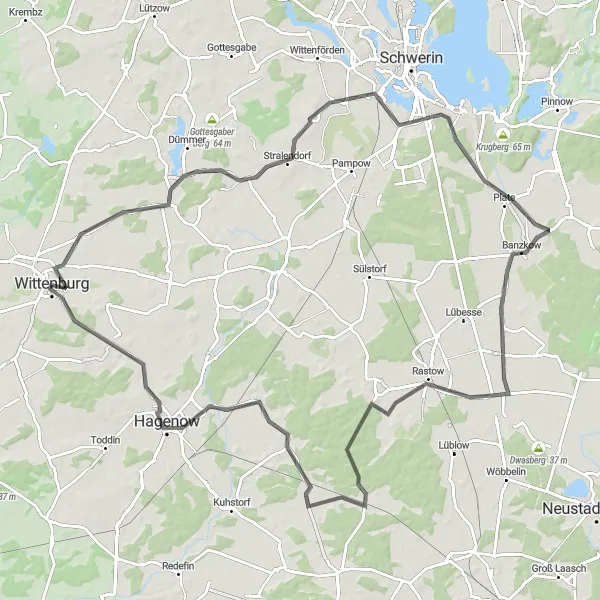 Map miniature of "Picturesque Landscapes" cycling inspiration in Mecklenburg-Vorpommern, Germany. Generated by Tarmacs.app cycling route planner