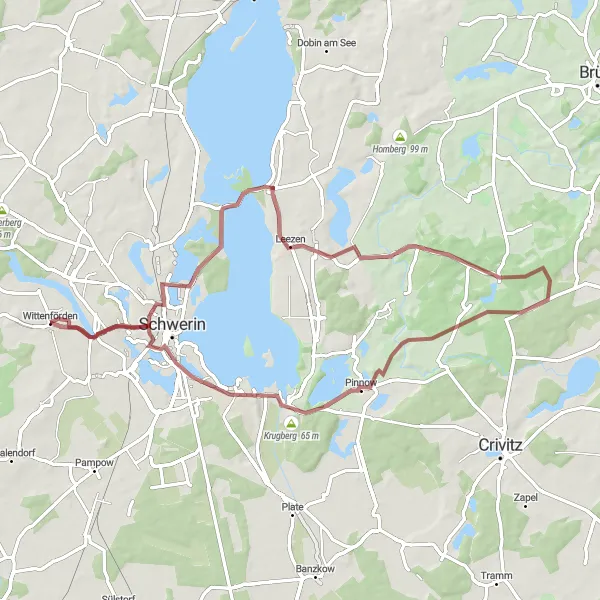 Map miniature of "Gravel Adventure" cycling inspiration in Mecklenburg-Vorpommern, Germany. Generated by Tarmacs.app cycling route planner