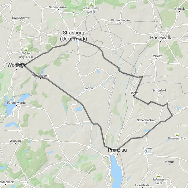 Karten-Miniaturansicht der Radinspiration "Seenplatte Road Cycling Tour" in Mecklenburg-Vorpommern, Germany. Erstellt vom Tarmacs.app-Routenplaner für Radtouren