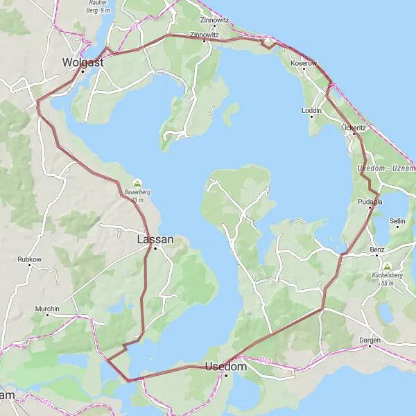 Map miniature of "Island Explorer Gravel Tour" cycling inspiration in Mecklenburg-Vorpommern, Germany. Generated by Tarmacs.app cycling route planner