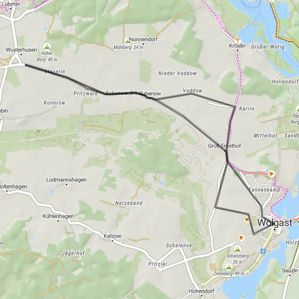 Karten-Miniaturansicht der Radinspiration "Idyllische Küstenstraßen" in Mecklenburg-Vorpommern, Germany. Erstellt vom Tarmacs.app-Routenplaner für Radtouren