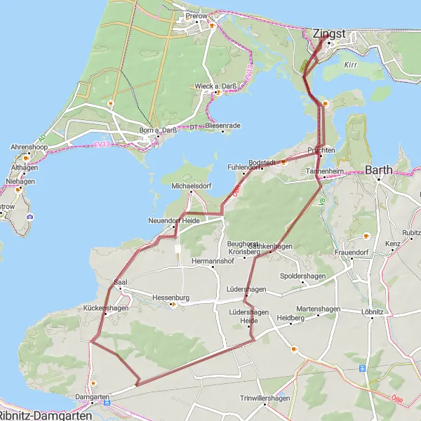 Map miniature of "Zingst and Tauchgondel Zingst Gravel Route" cycling inspiration in Mecklenburg-Vorpommern, Germany. Generated by Tarmacs.app cycling route planner