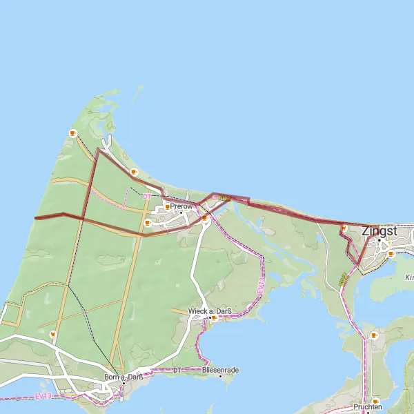 Map miniature of "Zingst and Hohe Düne Gravel Route" cycling inspiration in Mecklenburg-Vorpommern, Germany. Generated by Tarmacs.app cycling route planner