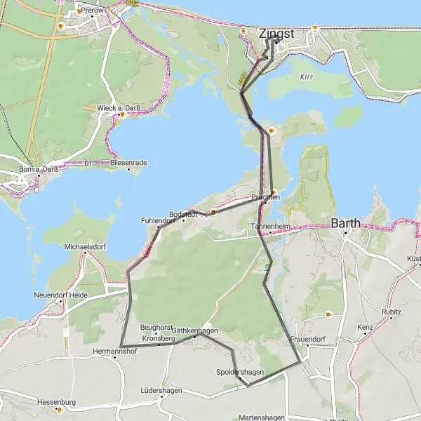 Map miniature of "Zingst and Pruchten Road Route" cycling inspiration in Mecklenburg-Vorpommern, Germany. Generated by Tarmacs.app cycling route planner