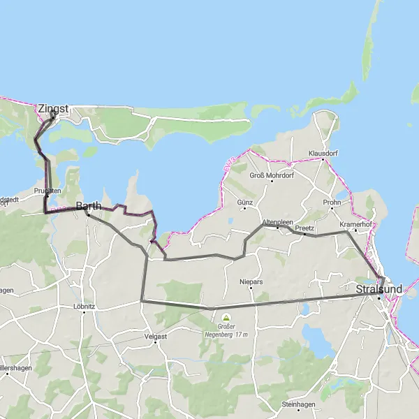 Map miniature of "Zingst to St. Marien-Kirche" cycling inspiration in Mecklenburg-Vorpommern, Germany. Generated by Tarmacs.app cycling route planner