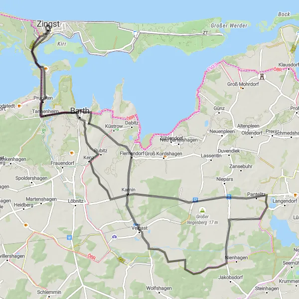 Map miniature of "Zingst Loop" cycling inspiration in Mecklenburg-Vorpommern, Germany. Generated by Tarmacs.app cycling route planner