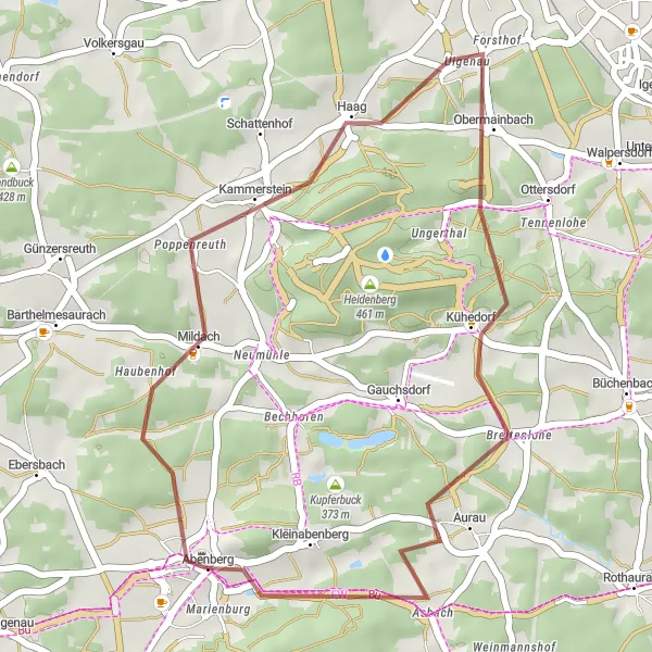 Map miniature of "Gravel Trails Exploration" cycling inspiration in Mittelfranken, Germany. Generated by Tarmacs.app cycling route planner