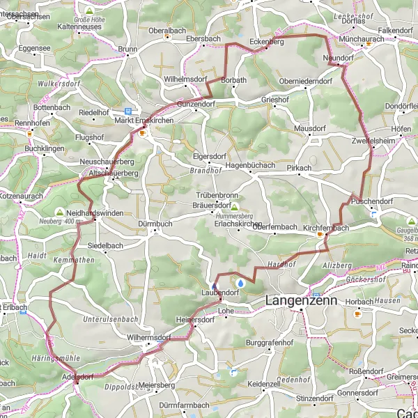 Map miniature of "Gravel Adventure" cycling inspiration in Mittelfranken, Germany. Generated by Tarmacs.app cycling route planner