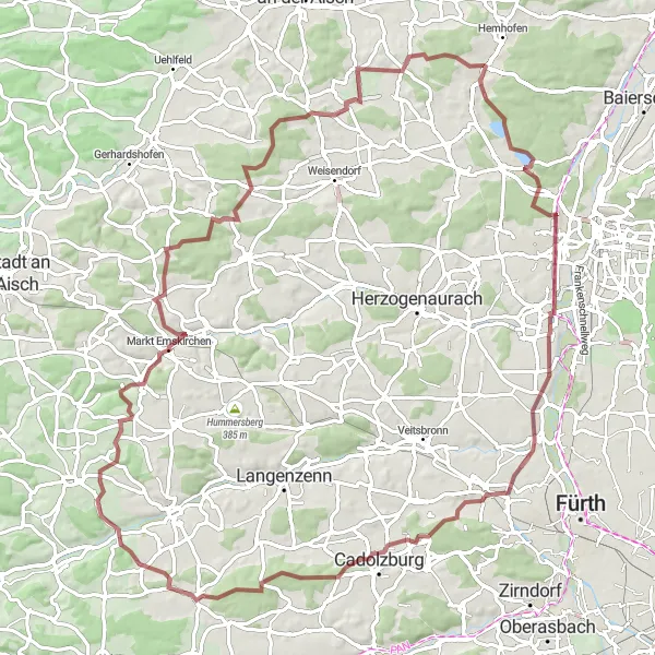 Karten-Miniaturansicht der Radinspiration "Malermische Tour durch Mittelfranken" in Mittelfranken, Germany. Erstellt vom Tarmacs.app-Routenplaner für Radtouren