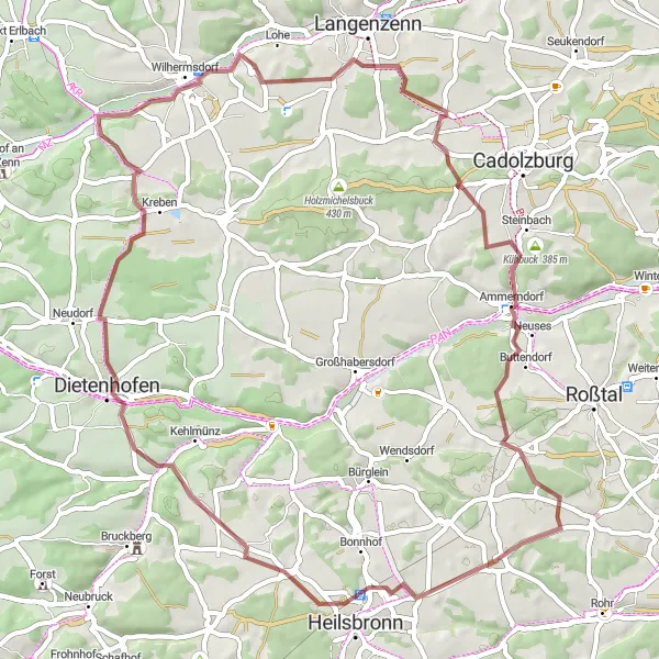 Map miniature of "Explore Fraconian Countryside on Gravel" cycling inspiration in Mittelfranken, Germany. Generated by Tarmacs.app cycling route planner