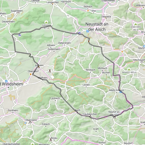 Map miniature of "Kolmberg Loop" cycling inspiration in Mittelfranken, Germany. Generated by Tarmacs.app cycling route planner