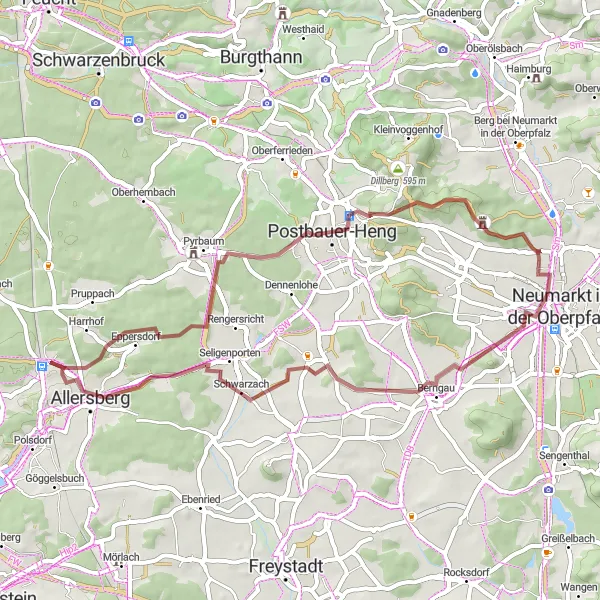 Map miniature of "The Gravel Adventure" cycling inspiration in Mittelfranken, Germany. Generated by Tarmacs.app cycling route planner