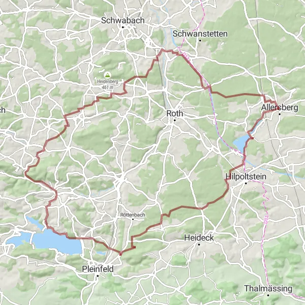 Map miniature of "The Allersberg Adventure" cycling inspiration in Mittelfranken, Germany. Generated by Tarmacs.app cycling route planner