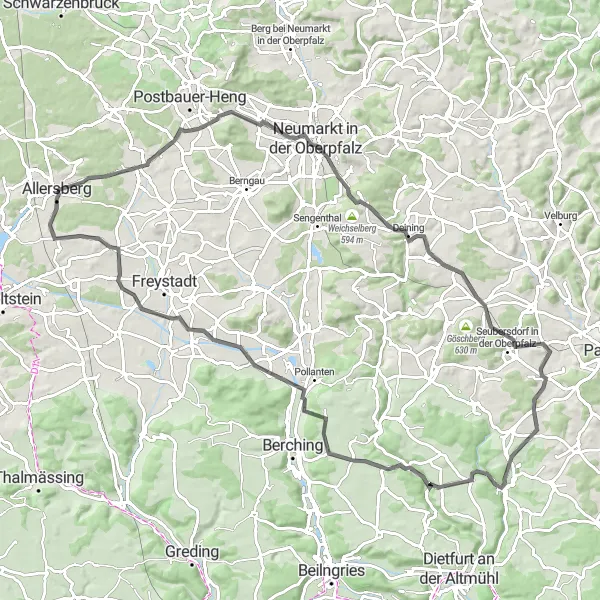 Map miniature of "The Weinberg Loop" cycling inspiration in Mittelfranken, Germany. Generated by Tarmacs.app cycling route planner
