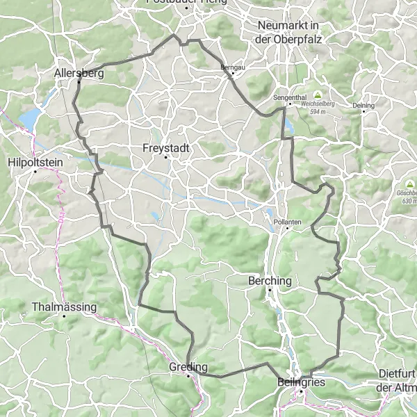 Karten-Miniaturansicht der Radinspiration "Hohenburger Runde" in Mittelfranken, Germany. Erstellt vom Tarmacs.app-Routenplaner für Radtouren