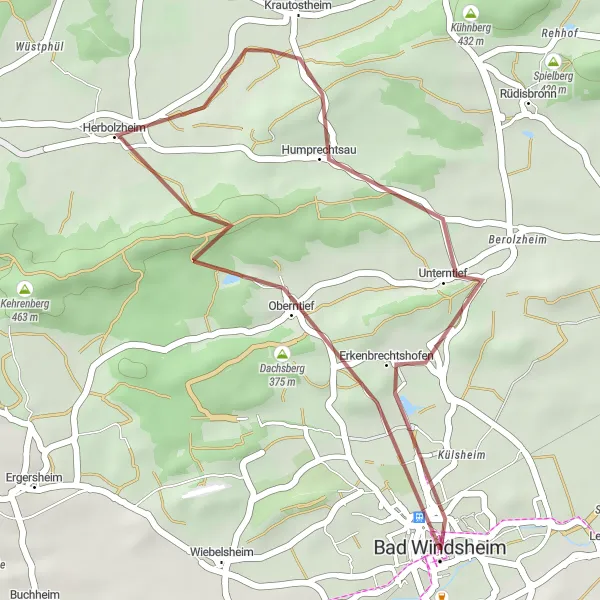 Karten-Miniaturansicht der Radinspiration "Kurze Graveltour um Bad Windsheim" in Mittelfranken, Germany. Erstellt vom Tarmacs.app-Routenplaner für Radtouren