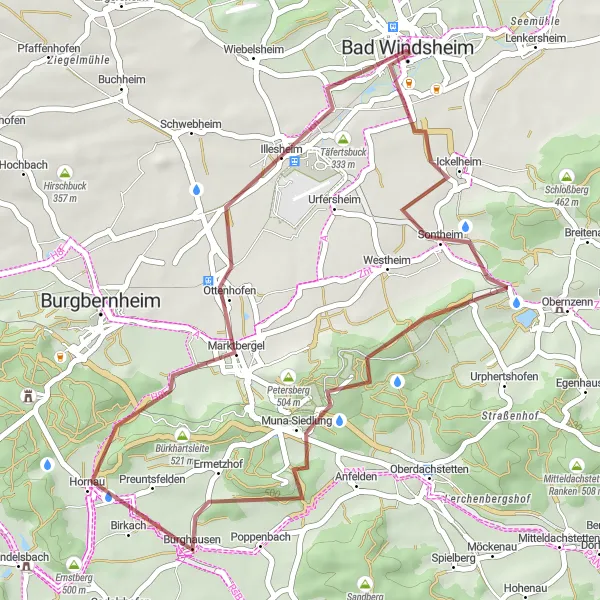 Karten-Miniaturansicht der Radinspiration "Gravelabenteuer um Bad Windsheim" in Mittelfranken, Germany. Erstellt vom Tarmacs.app-Routenplaner für Radtouren