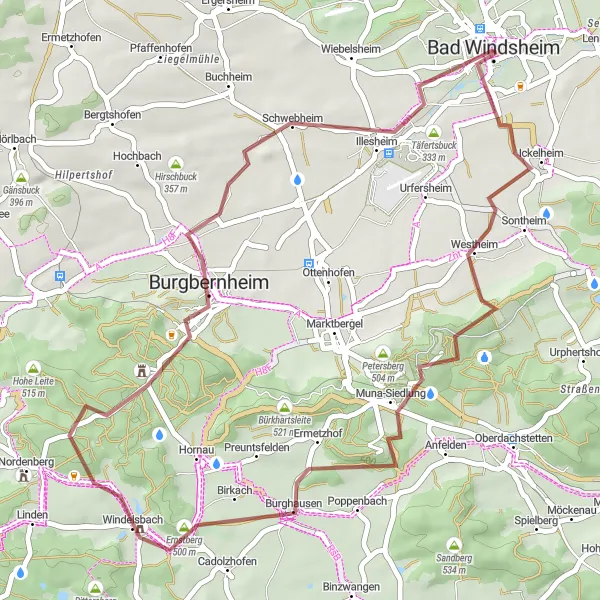 Karten-Miniaturansicht der Radinspiration "Eroberung von Ernstberg und Illesheim" in Mittelfranken, Germany. Erstellt vom Tarmacs.app-Routenplaner für Radtouren