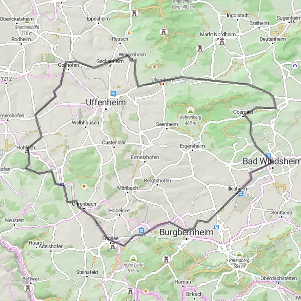 Karten-Miniaturansicht der Radinspiration "Auf den Spuren von Wolfsbuck und Weigenheim" in Mittelfranken, Germany. Erstellt vom Tarmacs.app-Routenplaner für Radtouren