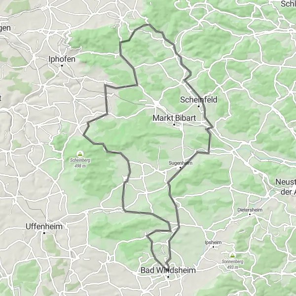 Karten-Miniaturansicht der Radinspiration "Hügelige Rundtour durch Mittelfranken" in Mittelfranken, Germany. Erstellt vom Tarmacs.app-Routenplaner für Radtouren