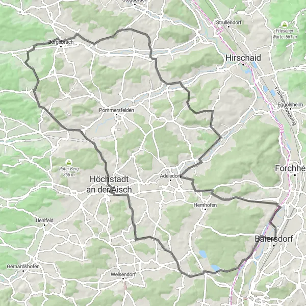Karten-Miniaturansicht der Radinspiration "Idyllische Straßenroute durch Mittelfranken" in Mittelfranken, Germany. Erstellt vom Tarmacs.app-Routenplaner für Radtouren