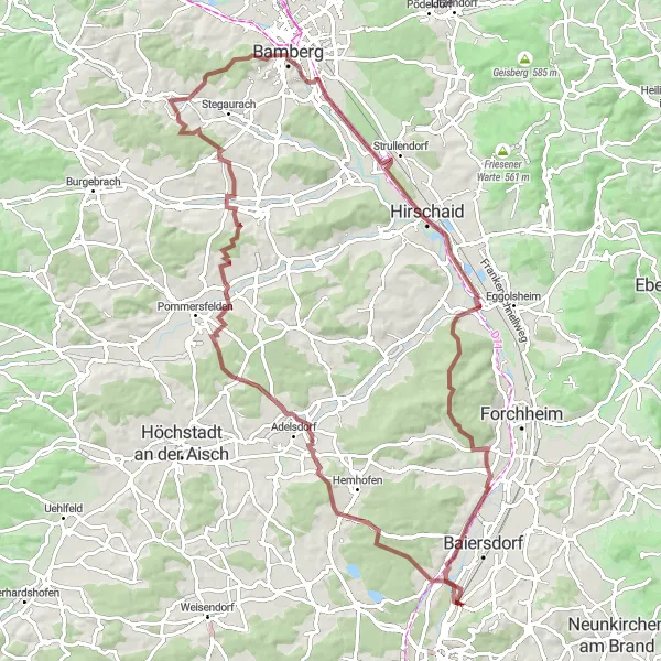 Karten-Miniaturansicht der Radinspiration "Entdeckungstour durch Bubenreuth und Neuses an der Regnitz" in Mittelfranken, Germany. Erstellt vom Tarmacs.app-Routenplaner für Radtouren