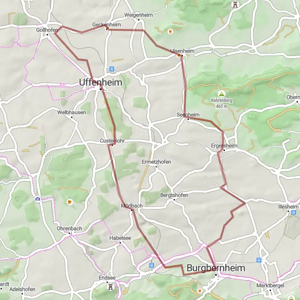 Karten-Miniaturansicht der Radinspiration "Gravelroute nach Ergersheim" in Mittelfranken, Germany. Erstellt vom Tarmacs.app-Routenplaner für Radtouren