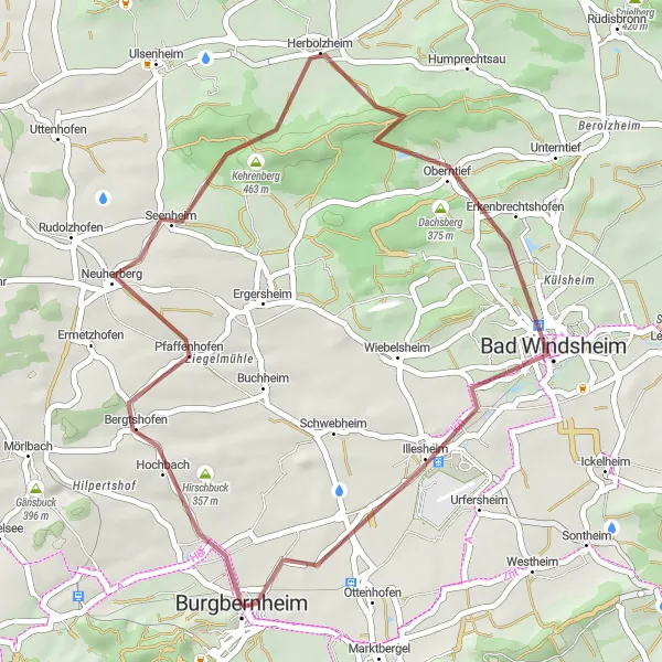 Map miniature of "Scenic Gravel Journey to Burgbernheim" cycling inspiration in Mittelfranken, Germany. Generated by Tarmacs.app cycling route planner