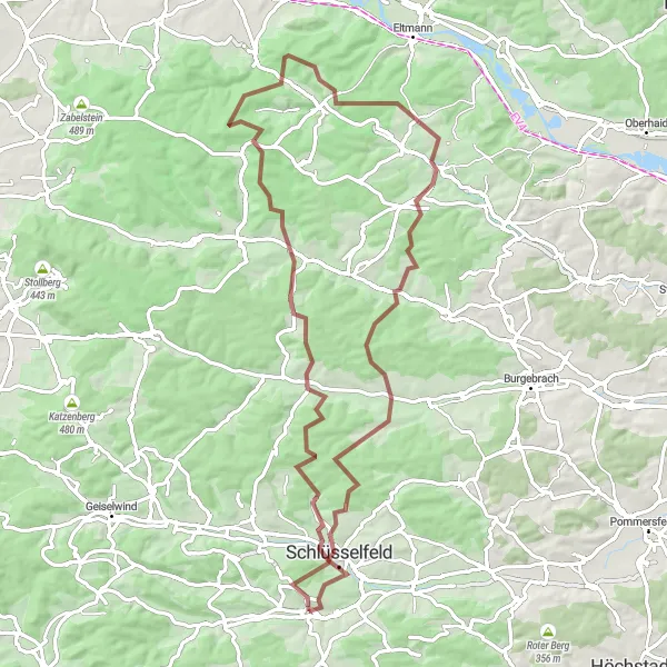 Map miniature of "The Gravel Hills Loop" cycling inspiration in Mittelfranken, Germany. Generated by Tarmacs.app cycling route planner