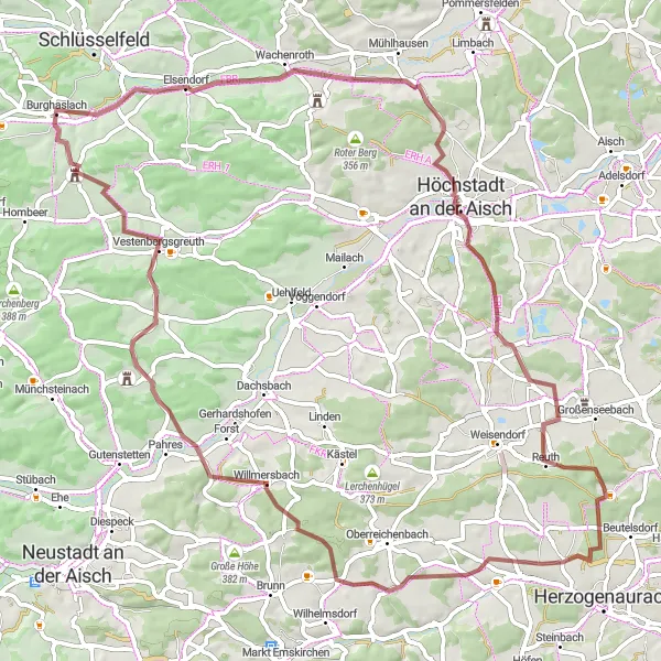 Map miniature of "Wachenroth and the Surrounding Villages" cycling inspiration in Mittelfranken, Germany. Generated by Tarmacs.app cycling route planner