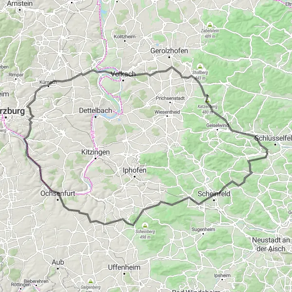 Map miniature of "Cycling through the Traversing Villages" cycling inspiration in Mittelfranken, Germany. Generated by Tarmacs.app cycling route planner