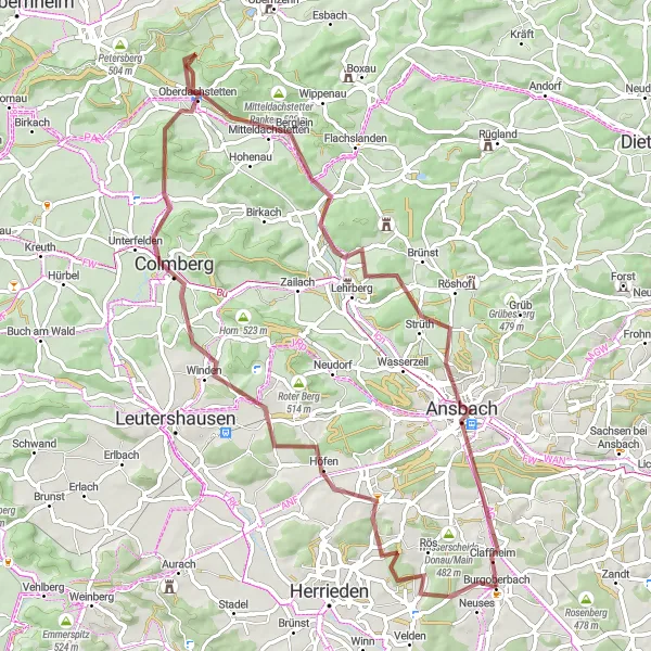 Karten-Miniaturansicht der Radinspiration "Burgoberbach Rundfahrt" in Mittelfranken, Germany. Erstellt vom Tarmacs.app-Routenplaner für Radtouren