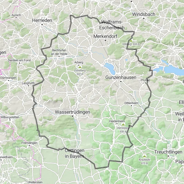 Karten-Miniaturansicht der Radinspiration "Einzigartige Mittelfranken-Rundfahrt" in Mittelfranken, Germany. Erstellt vom Tarmacs.app-Routenplaner für Radtouren
