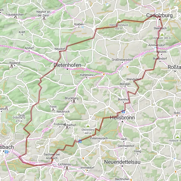 Karten-Miniaturansicht der Radinspiration "Gravel-Tour um Cadolzburg" in Mittelfranken, Germany. Erstellt vom Tarmacs.app-Routenplaner für Radtouren